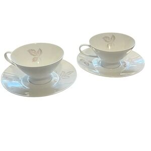Rosenthal Germany Classic Rose 2 Footed Cups & Saucers China Embossed Floral